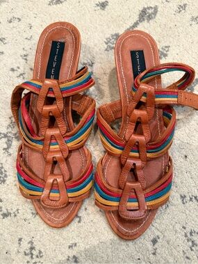 Steve Madden Brown Leather Multi-Color Strappy Heels